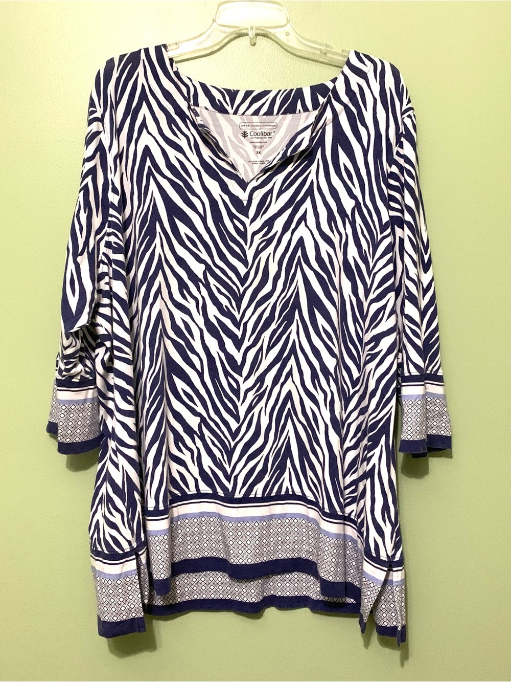 Coolibar St. Lucia Tunic Top Navy Zebra Swim Cover Up Beach UPF 50+ Women's 3X
